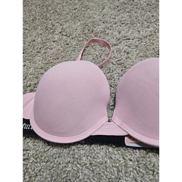 Juicy Couture Plunge Push Up Bra 34B Pink Black Logo Underwire Padded - Picture 2 of 7